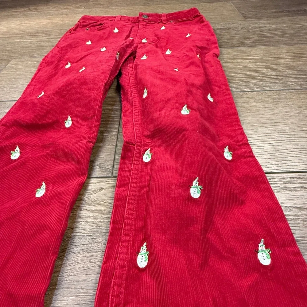 Lands End Girls Snowman Embroidered Red Corduroy Pants NWT Size 14 Holiday